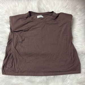 Babaton brown shoulder pad cropped tank top